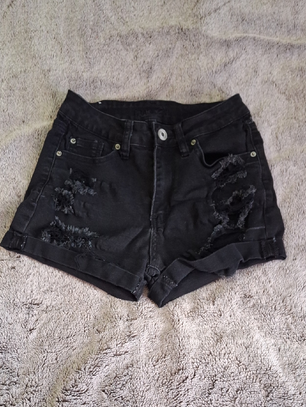 Rue21 Black Distressed Rolled-Hem Denim Shorts